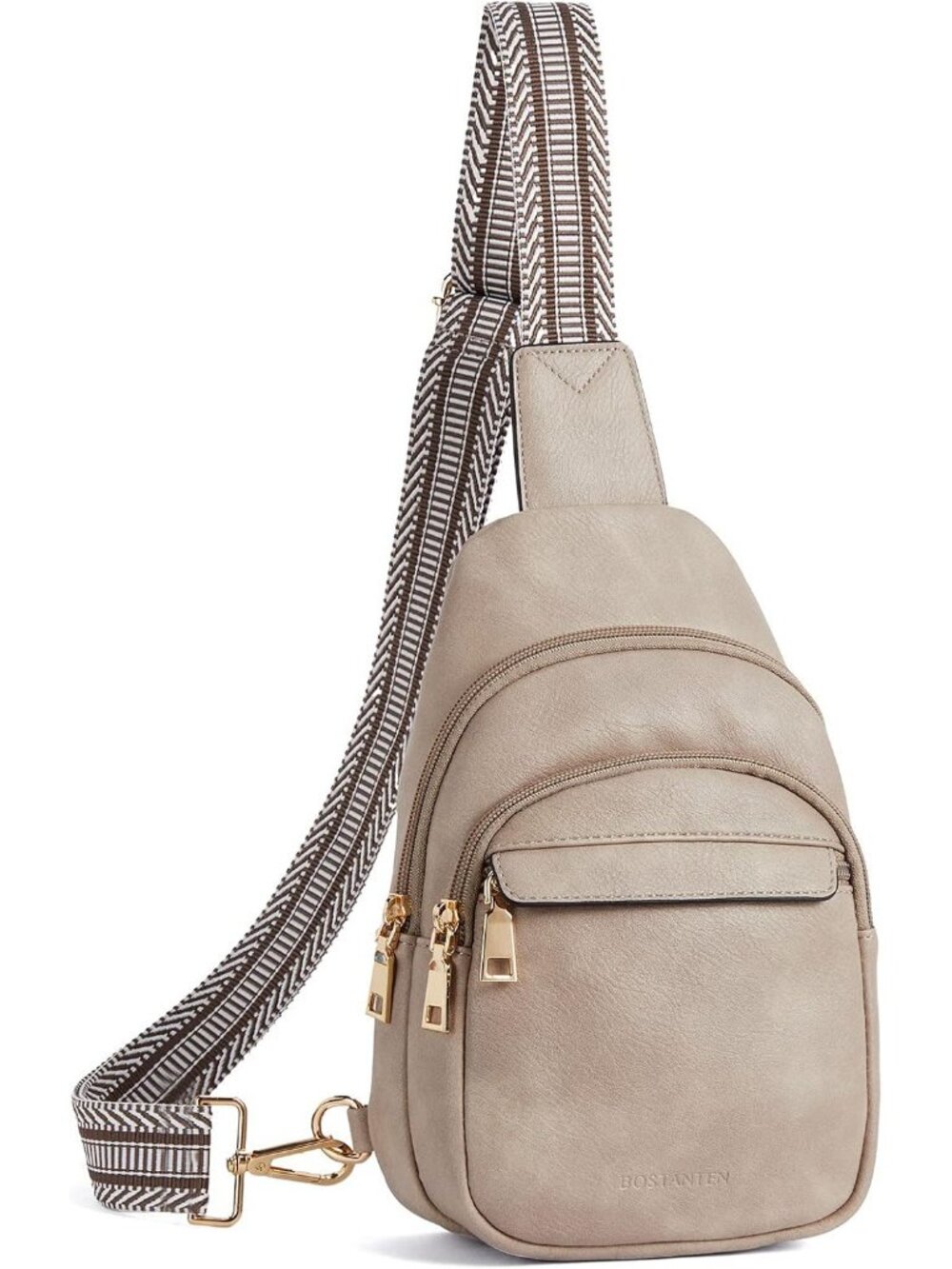 Women's Grey Leather Sling Fanny Pack Chest Travel Purse Crossbody Bag